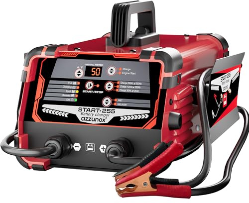 AZZUNOX 12V 24V Car Battery Charger & Engine Starter, 0-50A Automatic Battery Maintainer, 250 Cranking Amps, Jump Starter & Smart Trickle Charger