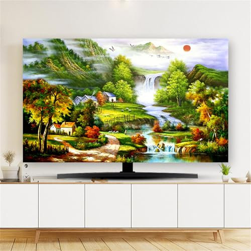 Hixingo TV Abdeckung Staubschutzhülle, 3D Bergblick Muster Schutzhülle Fernseher 32-80inch Universal Fernsehabdeckung Multifunktional (Bergblick,75inch)