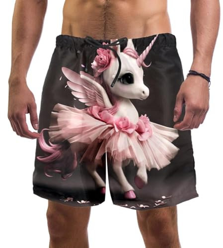 Oudrspo Badehose für Herren, Ballett-Einhorn, Badeshorts, schnelltrocknend, Badeanzüge, Bademode, Boardshorts