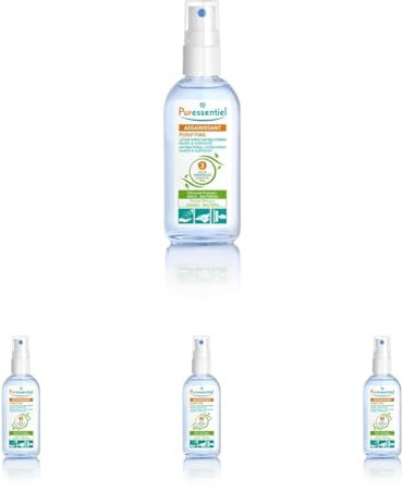 Puressentiel Purificante, Lozione Spray Mani Igienizzante, 3 Oli Essenziali, Effetto Idratante con Aloe Vera, Vegan, In Comodo Formato Da Borsa, 80 ml (Confezione da 4)