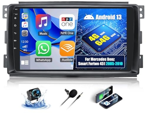 OiLiehu 4+64G Android 13 Doppel Din Radio Carplay Android Auto für Mercedes Benz Smart Fortwo 451 2005-2010 Autoradio Mit Bildschirm 9 Zoll mit Bluetooth FM RDS GPS WiFi SWC EQ+Rückfahrkamera