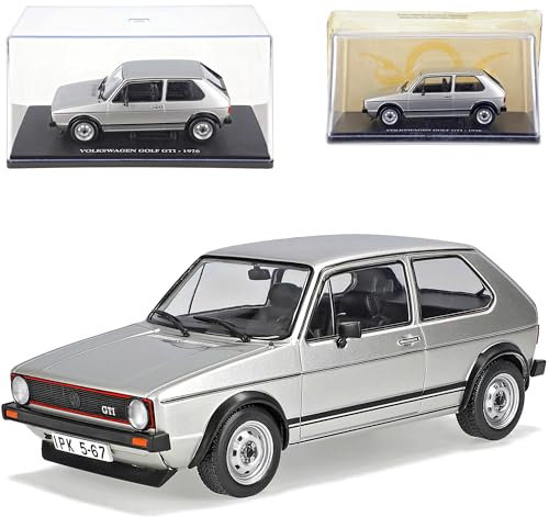 alles-meine.de GmbH Defekte Vitrine Volkwagen Golf 1 GTI Silber Grau 3 Türer 1974-1983 mit Sockel und Vitrine 1/24 Modell Auto mit individiuellem Wunschkennzeichen