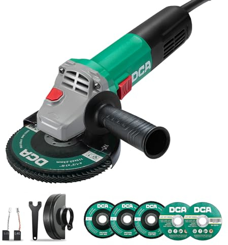 DCA Smerigliatrice Angolare 860W 125 mm, 11.800 giri/min, Corpo Ultra-Sottile (Circonferenza 178 mm), Testata Ingranaggi Compatta, 1,6 kg Leggera Flessibile per Taglio e Smerigliatura