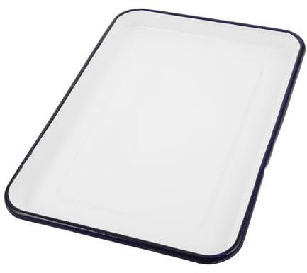 Garneck Enamelware Baking Pan Rectangle Oblong Vintage White Enamel Bake Tray Shallow Oven Tray for Home Kitchen Camping Roast Cake Cookie Pizza