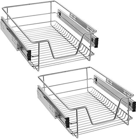 VANCHEMO Küchenschrank Organizer 2X Teleskopschublade Schrankauszug Ausziehbare Ablage Küchenschubladen Küchen Regal Korbauszug Küchenregal für 40 cm Schränke