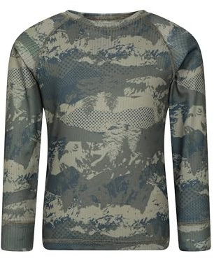 Mountain Warehouse Talus Printed Kids Baselayer Top - Breathable & Quick Wicking Active wear Shirt, Boys & Girls - Autumn, Winter, Travel Khaki (Printed 02) Teen Size 13 Years