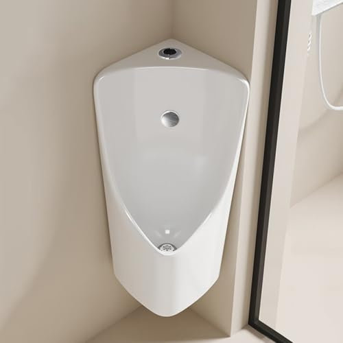 Jcgly Urinoir d'angle pour Petits Espaces, Urinoir Gain de Place pour Hommes, Urinoir à Chasse d'eau avec Bouton de Chasse d'eau à Capteur, Blanc, 24x24x59cm