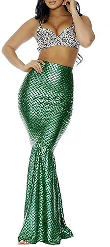 Feclmiyt Damen Meerjungfrau Schwanz Kostüm Prinzessin Pailletten Hohe Taille Fischschwanz Saum Maxi Meerjungfrau Rock mit Hologramm Finish Cosplay Halloween Cospla