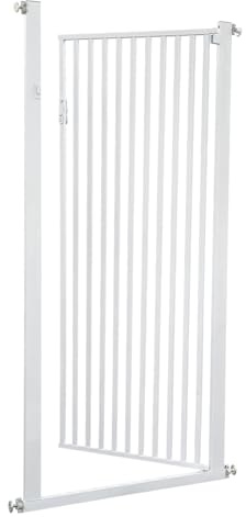 BRRIDE 150cm Extra Hoch Türgitter Katze/Hund mit Doppelverriegelung, 90-97 cm Verstellbarer Katzenklappe, Tierschutzgitter für Treppen, Türen, Küche, Ohne Bohren