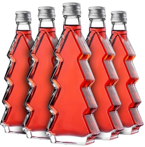 KADAX 5er Set Glasflaschen 200ml mit Schraubverschluss – Leere kleine Flaschen zum Befüllen für Likör, Schnaps, Öl, Essig & Sirup, Glass Bottles, Refillable