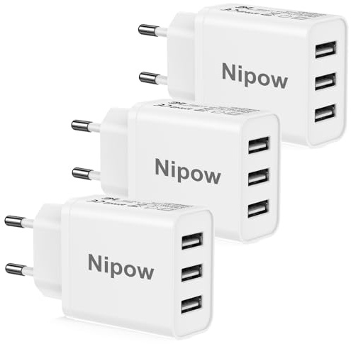 Chargeur USB Multiple lot de 3, 3 Ports Multiprise USB Prise Murale Multiple Chargeur Rapide 15W, Adaptateur Bloc Secteur USBA Charge Rapide pour Samsung S25 S24 S23, iPhone Air 17 16 15 14 13 12,iPad