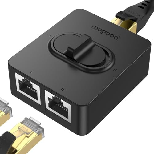 MOGOOD Gigabit Ethernet Switch 1 in 2 Out Network Splitter | Reversible Plug and Play No Power Required Physical Port Isolation High Speed Compatible with Laptop PC Router