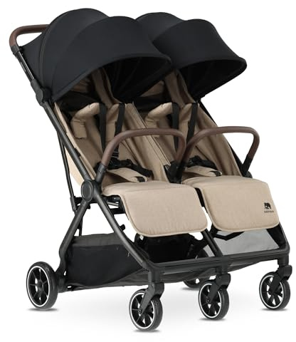 Deryan Rolo X2 V2 Kinderwagen Buggy 2 in 1 - Buggy klein zusammenklappbar - Geburt bis 4 Jahre - Baby Wagen pro Sitz belastbar bis 22kg - Kinderbuggy klappbar - kompact & faltbar - Nougat