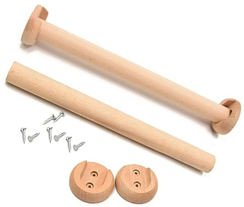 Melairy 1 Stück Rund Kleiderstange Schrank In Holz Garderoben-Stange der Kleiderbügel mit 2 Stück Stangen-Befestigungen, 30–150cm(Size:Diameter 2cm - Length 45cm)
