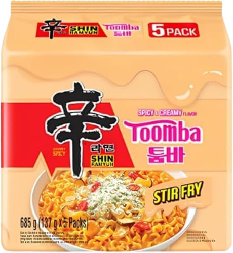 Shin Ramyun Toomba Stir Fry Noodles Pack of 5 – Korean Instant Noodles, Spicy Creamy Ramen, Buldak Style Stir-Fried Noodles, Korean Food Cupboard Essential
