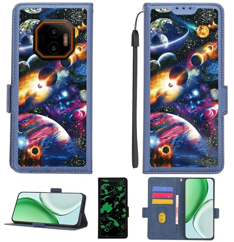 Kinetijy Case Compatible for Hammer Energy X2 Phone Case Flip Cover [with Tempered Glass Screen Protector][RFID Blocking][Luminous Effect] PTL-XQ