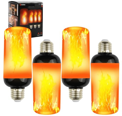 Facarler LED-Flammen-Glühbirne, E27, verbesserte Version, 4 Stück, glitzernde Glühbirne mit Schwerkraftsensor, realistisches Flammeneffekt, für Dekoration Innen/Außenbereich, Bar, Party und Halloween