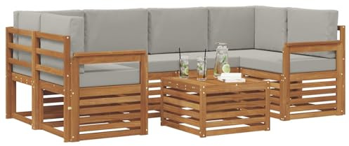 vidaXL Sofagarnituren 7 pcs Natürlich und Hellgrau Massivholz Akazie, Garten-Sofa-Eckgarnitur, strapazierfähiges Lounge-Möbel, modernes Patio-Set für chilliges Terrassenleben