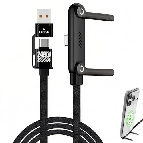 Invisible Holder Charger Cable, 240W PD Fast Charging Cable for Desk, USB-C to USB-C Cable with USB-A to USB-C Adapter with 360° Adjustable Metal Stand, 2 in 1 Holder Charger for Gaming, Office, Home