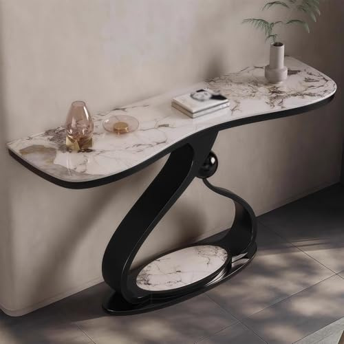 XDOPIRRS Table d’appoint Moderne en Fer et Pierre en Forme de Demi-Lune, Table Console décorative étroite avec Pieds métalliques géométriques,pour couloirs, entrées, Salons.(D,120cm/47.2in)