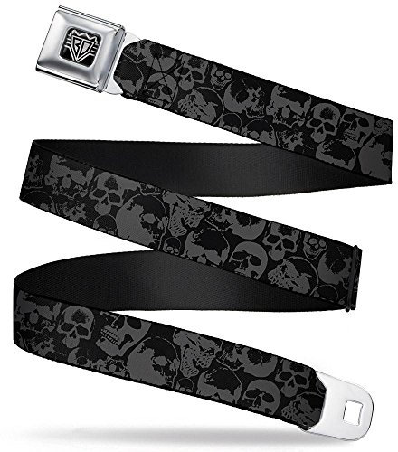 Buckle-Down Sicherheitsgurt – Totenkopf-Flor schwarz/grau – 2,5 cm breit – 50,8-91,4 cm lang, Mehrfarbig, 3.75 cm/60-95 cm Weit In Länge