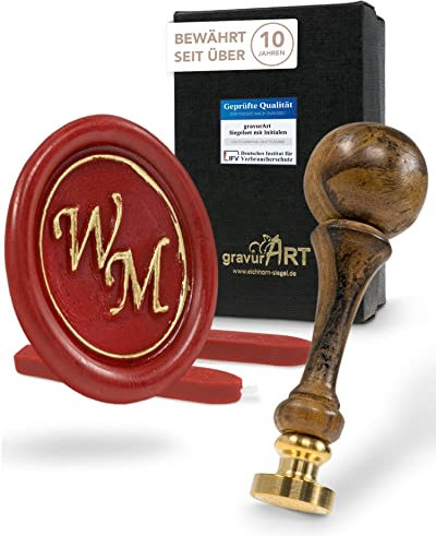 gravurART Siegelstempel personalisiert mit 2 Initialen - Deine Einladungen zur Hochzeit oder Save the Date mit Wachssiegel personalisiert Schrift Zapf Chan - mit Siegelwachs