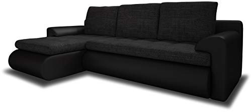 Ecksofa Santi - Polsterecke L-Form, Schlafsofa mit Bettkasten, Couchgarnitur mit Schlaffunktion, Couch, Sofa, Sofagarnitur (Schwarz + Schwarz (Madryt 1100 + Berlin 02), Ecksofa Links)
