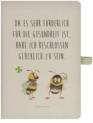 Mr. & Mrs. Panda DIN A5 Baumwoll Notizbuch Hummeln Kleeblatt - Geschenk, Tagebuch A5, Tiermotive, Bullet Journal A5, Gute Laune, lustige Sprüche,
