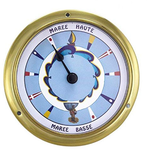 linoows Tidenuhr, Schiffsuhr, Tide Uhr mit Design Zifferblatt im Messing Gehäuse Ø 12 cm