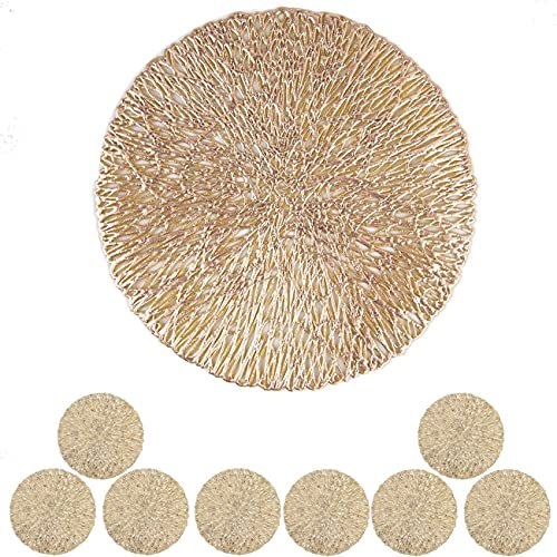 Mangata Untersetzer Gold Rund 8er Sets, Hitzebeständig Glasuntersetzer für Bar Glas, Tassen, Vasen, Kerzen, Schüsseln (10cm, Gold)