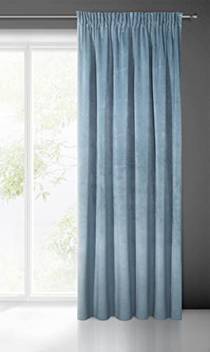 Eurofirany Villa Vorhang Samt Velvet Weich Kräuselband-1 Stk. Edel Gardine Dick 290 g/m2 Elegant Glatt Einfarbig Flauschig Modern Klassisch Wohnzimmer Schlafzimmer Lounge, Blau, 140X270cm