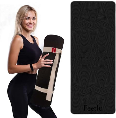 Feetlu Premium TPE Yogamatte, umweltfreundlich, rutschfeste Studiomatte mit Trageriemen, 183x61 cm, extra dick, 6.3 mm, ultra klebrig, leicht, für Yoga, Pilates, Training, Training (rot/braun)