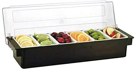 Juego de recipientes para ingredientes, 6 piezas, recipiente para barbacoa con tapa, 6 compartimentos de 700 ml para limones, frutas, 50 x 15 x 10 cm, color negro con tapa transparente