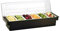 Wangkangyi Zutatenbehälter Set 6-teilig | Barbeilagenbehälter mit Deckel | 6X 200 ml Fächer für Zitronen, Obst, Oliven und Cocktail Zutaten | 50x15x10cm | schwarz mit transparentem Klappdeckel