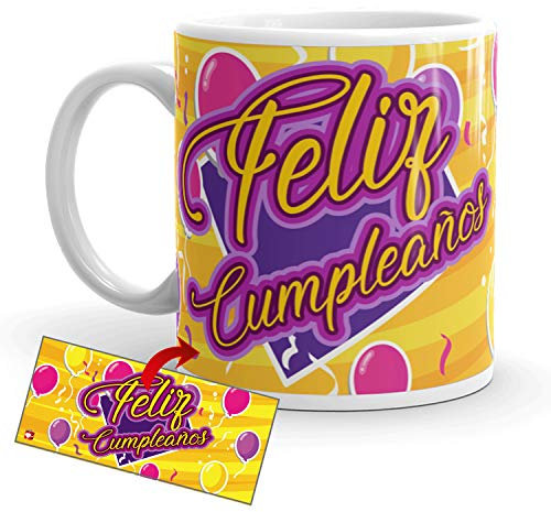 Kembilove Tazas de Desayuno de Cumpleaños – Taza con Mensaje de Feliz cumpleaños – Tazas de Café y Té Ideal para Regalar a Amigos – Taza de cerámica de 350 ml – Regalos Originales