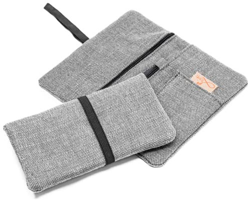 Leia Design Porta Tabacco Cartine e Filtri Idrorepellente Cucito a Mano - Porta Tabacco Donna - Porta Tabacco Uomo - Portatabacco in Tessuto con Cerniera Extra per Filtrini (Grigio Chiaro)