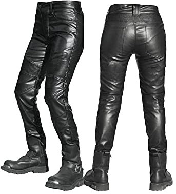 Pantalones De Moto De Cuero para Mujer Pantalones Impermeables para Montar En Moto Protección De Cuero De Tres Capas para Las Rodillas. Motocicleta De Mujer Anti-caída(Size:XS)