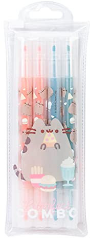 Grupo Erik SSGE001 - Lot de 4 Surligneurs Pastel Pusheen : Rose, Orange, Vert, Bleu - Pointe Large et Pointe Fine- Fournitures Scolaires Kawaii, Papeterie Kawaii