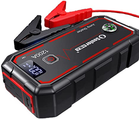 Portable Arrancador de Batería 2000A 26000mAh Cargador de Booster Batería Arranque de Coche Emergencia,por Gasolina de 6 litros y Motores de Diésel de 4 litros Linterna LED&Puerto USB