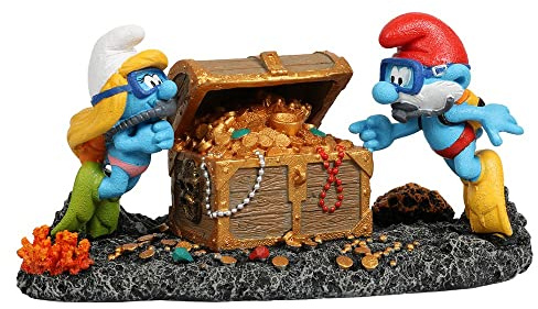 Smurfs AquaDella Aqua Della, Die Schatzkiste der Schlümpfe, 18,8 x 9,7 x 9,6 cm, sehr detailliert und aus Polyesterharz, ungiftig und pH-neutral, für Süß- und Salzwasseraquarien