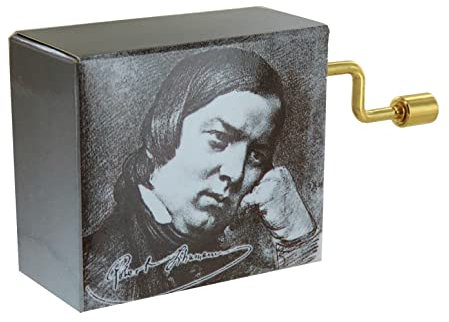 Lutèce Créations Spieluhr/Spieldose/Musikdose mit Handkurbel aus Pappe mit Porträt eines großen Komponisten klassischer Musik und 18-Ton-Spielwerk - Träumerei (Robert Schumann)