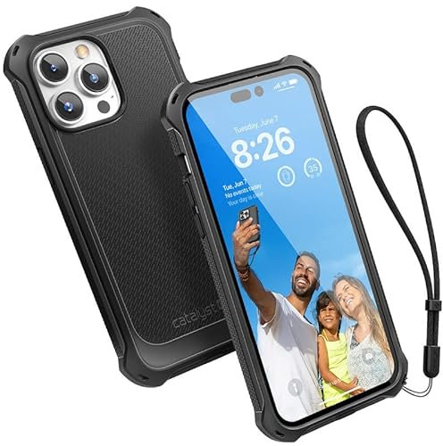 Catalyst Crux Case for iPhone 14 Pro Max, Compatible with MagSafe, Fingerprint Resistant, Anti Yellow, Durable, Drop Proof, Easy to Clean, Easy to hold, Lanyard included - Stealth Black
