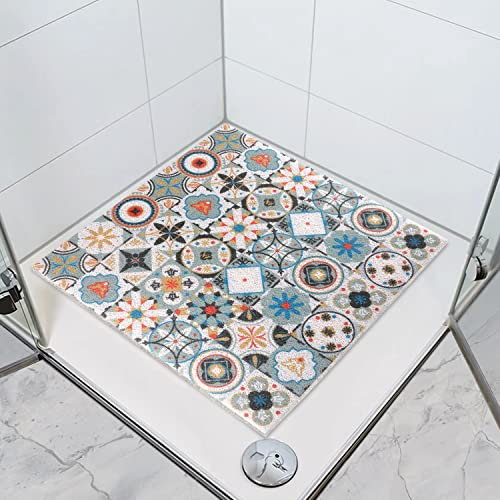 rutschfeste Duschmatte: 60x60 cm Quadratische weiche PVC-Loofah Duschmatte mit Drainagelöchern, schnelltrocknend, schimmelresistent und BPA-frei für die Innendusche