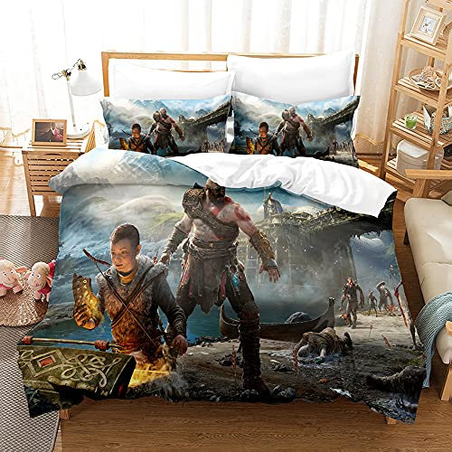 ESAAH God of War Bettwäscheset 3D Für Alle Jahreszeiten Zart Gemusterter Bettbezug Mit Reißverschluss (A2,200x200cm+80x80cmx2)
