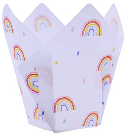 24 PME Fogli di carta per muffin a forma di tulipano, Arcobaleni