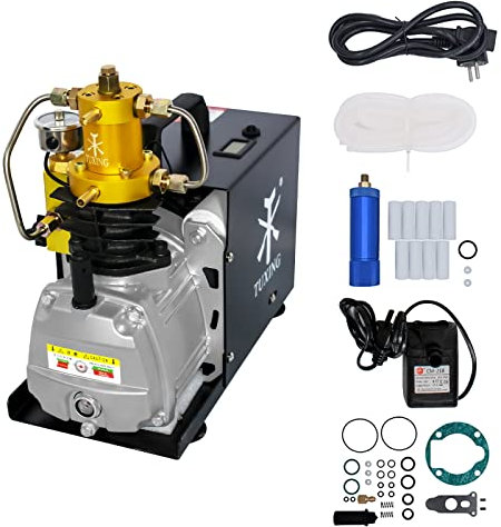 TUXING Compresseur d'air PCP 300Bar,Compresseur de paintball,Compresseur d'air haute pression pour pneus de voiture,carabine à air PCP,Remplissage de bouteilles de plongée
