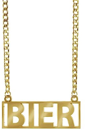 MIMIKRY Goldene Rapper-Kette mit Bier Schriftzug Kostüm JGA Kostüm-Zubehör Party Junggesellenabschied Bling Bling