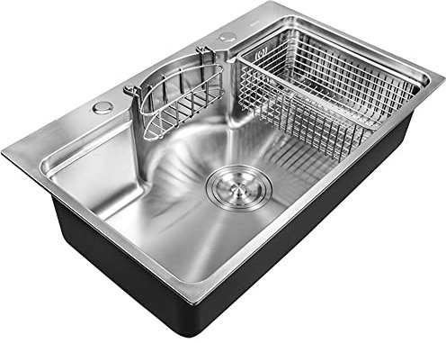 HomeLava Fregaderos de un seno, Fregadero cocina grande 78x48cm, Acero inoxidable 304, incluyendo juego de rebosadero y desagüe