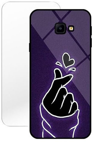 KARTXITAI Coque Compatible avec Samsung Galaxy J4 Plus,Verre Trempé Dure + Bords Couvrants Silicone TPU Souple Hybride Étui Antichoc Anti Rayures Case+Film Protection écran Coeur Violet