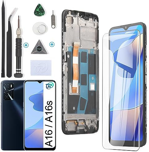 RongZy Display für Oppo A16/A16s LCD Bildschirmersatz Digitizer Touchscreen Montiert Ersatz mit Werkzeugen(6.52'',Schwarz mit Rhamen)